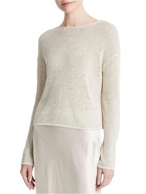 VINCE 100% Linen Open Knit Long Sleeve Sweater Cream Size Small NWOT